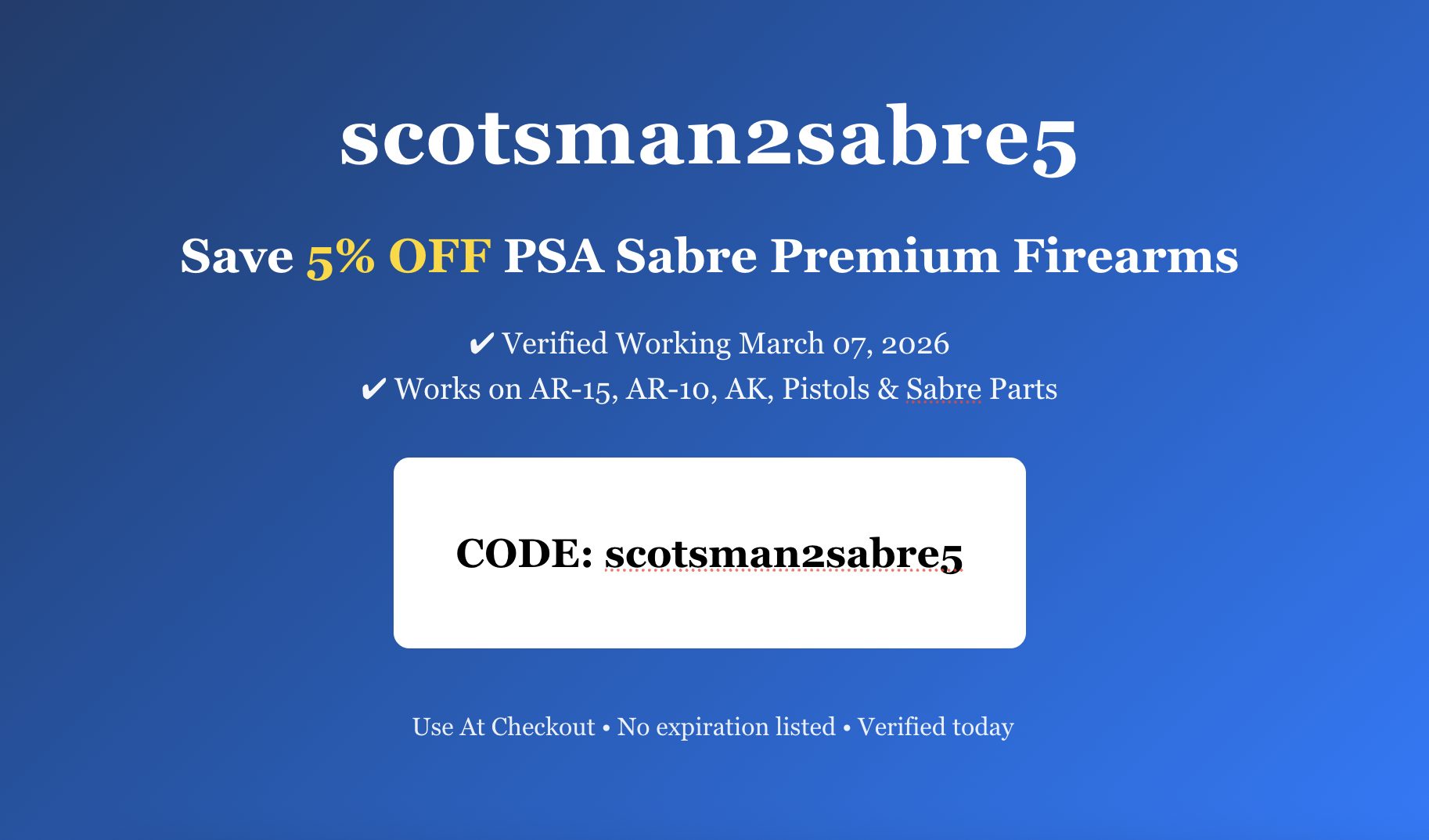 PSA Sabre Promo Code scotsman2sabre5