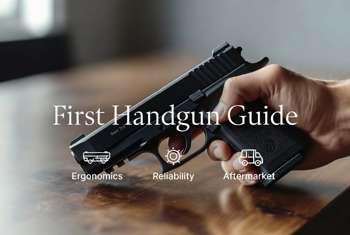 Key features to evaluate when choosing a first handgun (ergonomics, reliability indicators, aftermarket support)